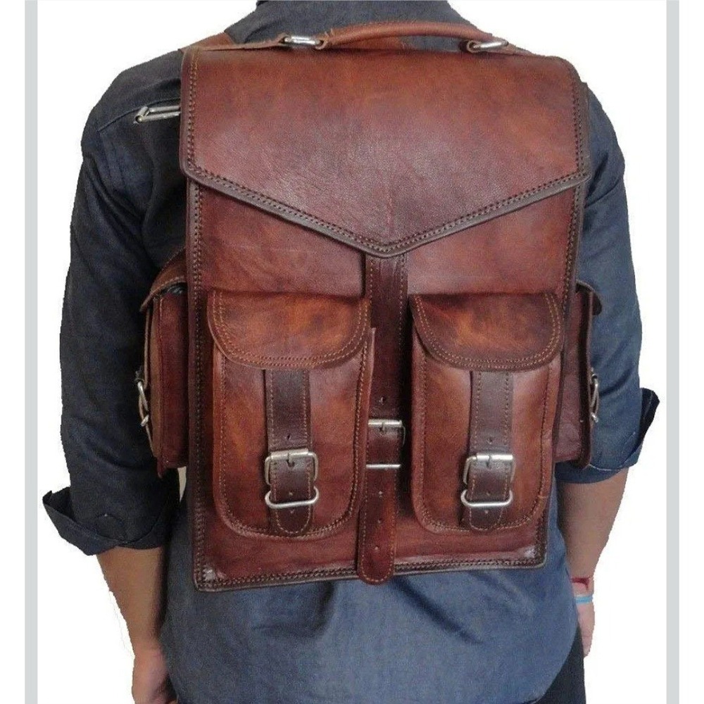 Handmade World Vintage Full Grain 21 Inch Leather Laptop LARGE Backpack